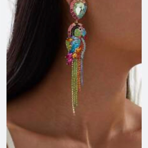 Parrot Bird Rhinestone Drop Earrings - Picture 5 of 17